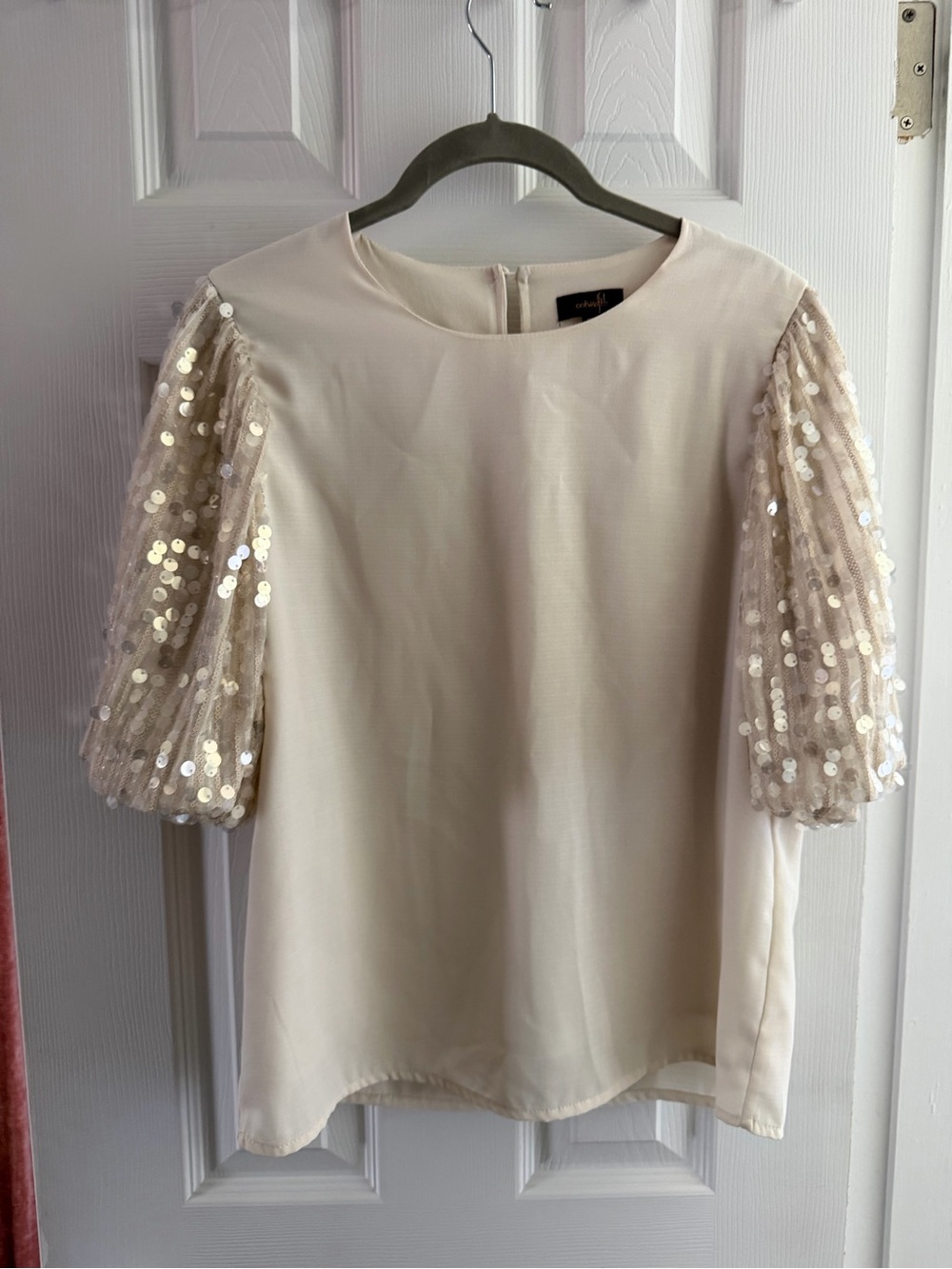 Ivory Sequin Sleeve Women’s Top